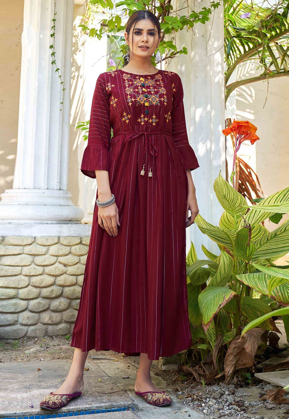 Maroon Rayon Long Kurti 255062