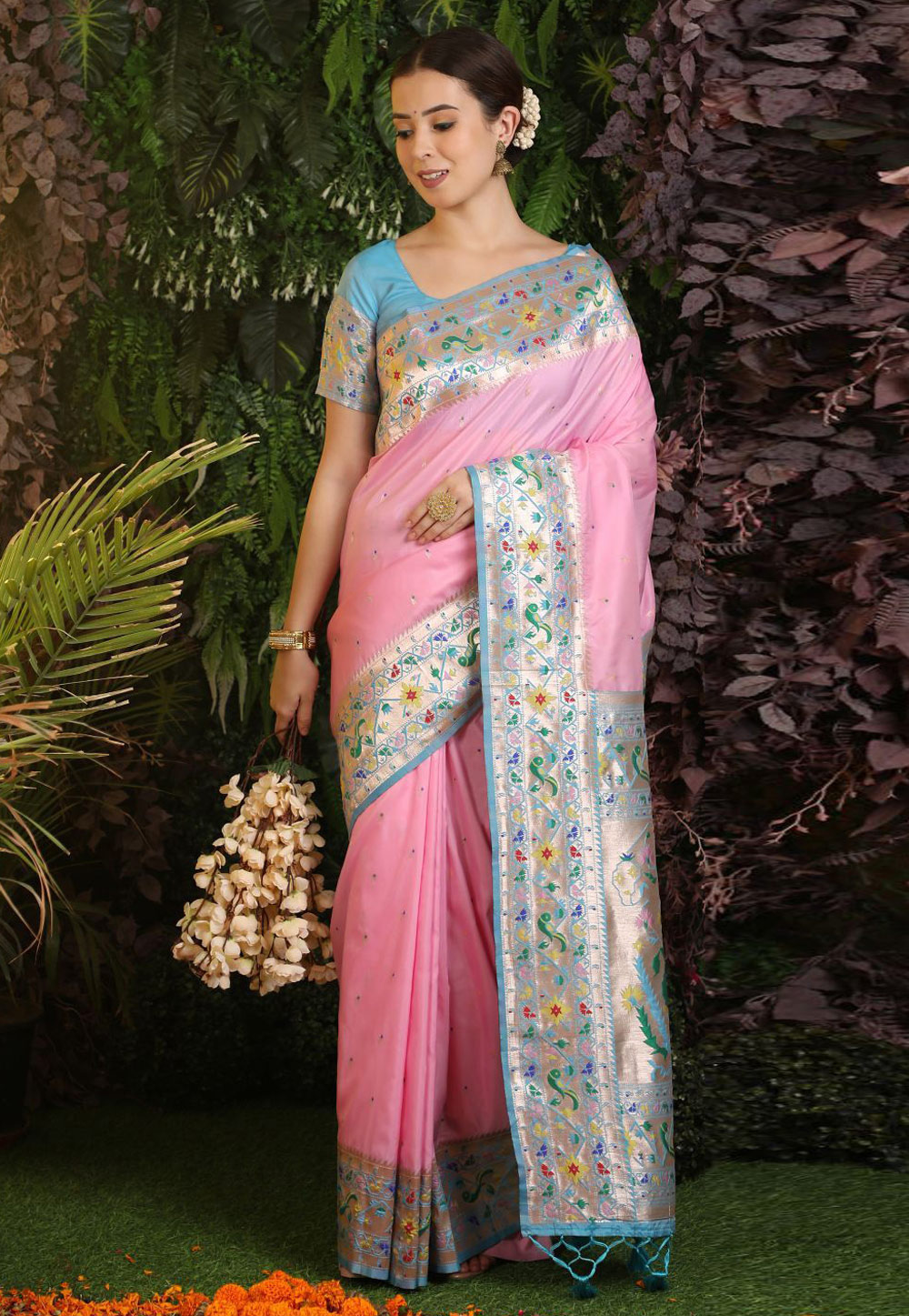 Pink Banarasi Silk Saree With Blouse 255185