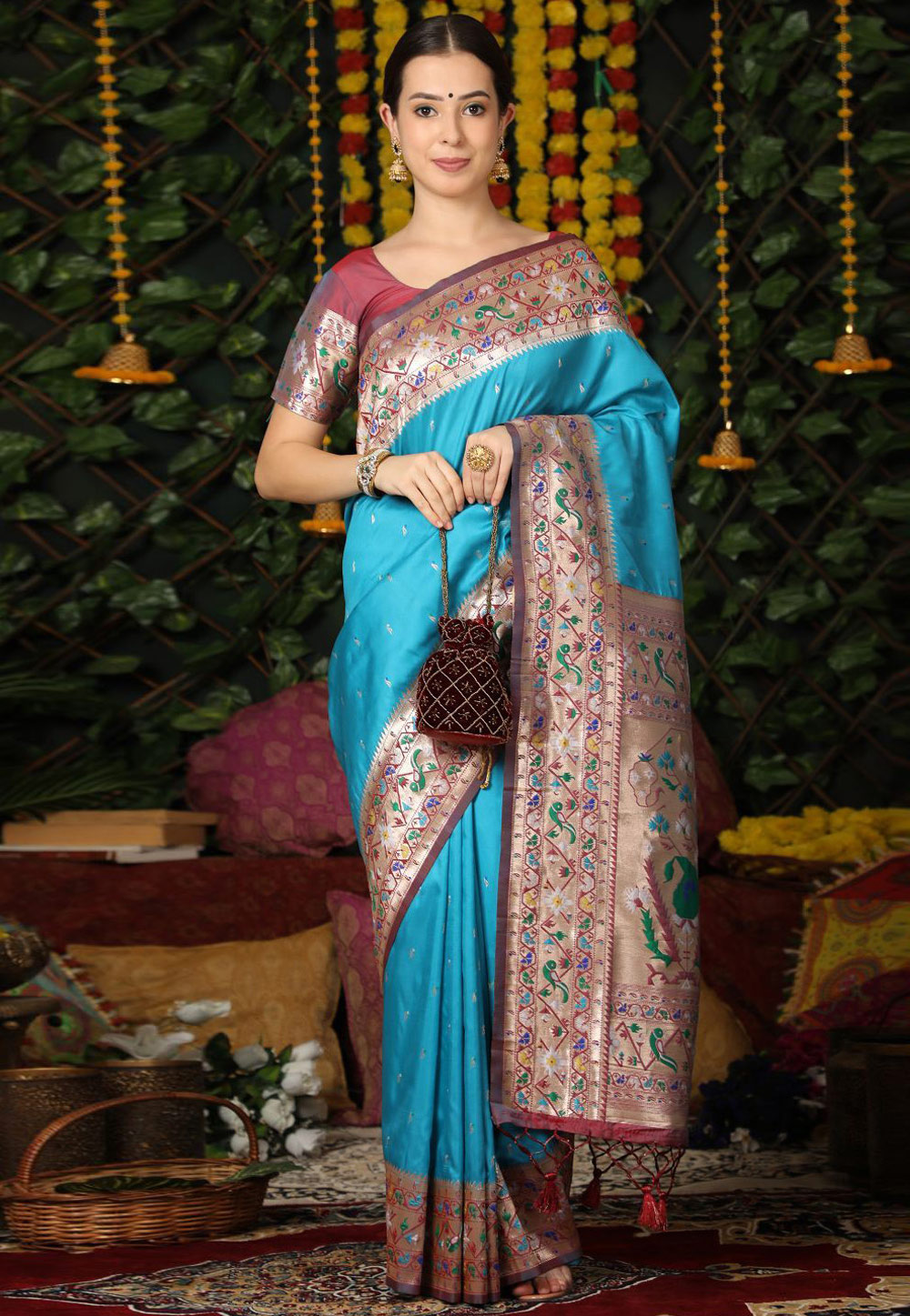 Sky Blue Banarasi Silk Saree With Blouse 255187