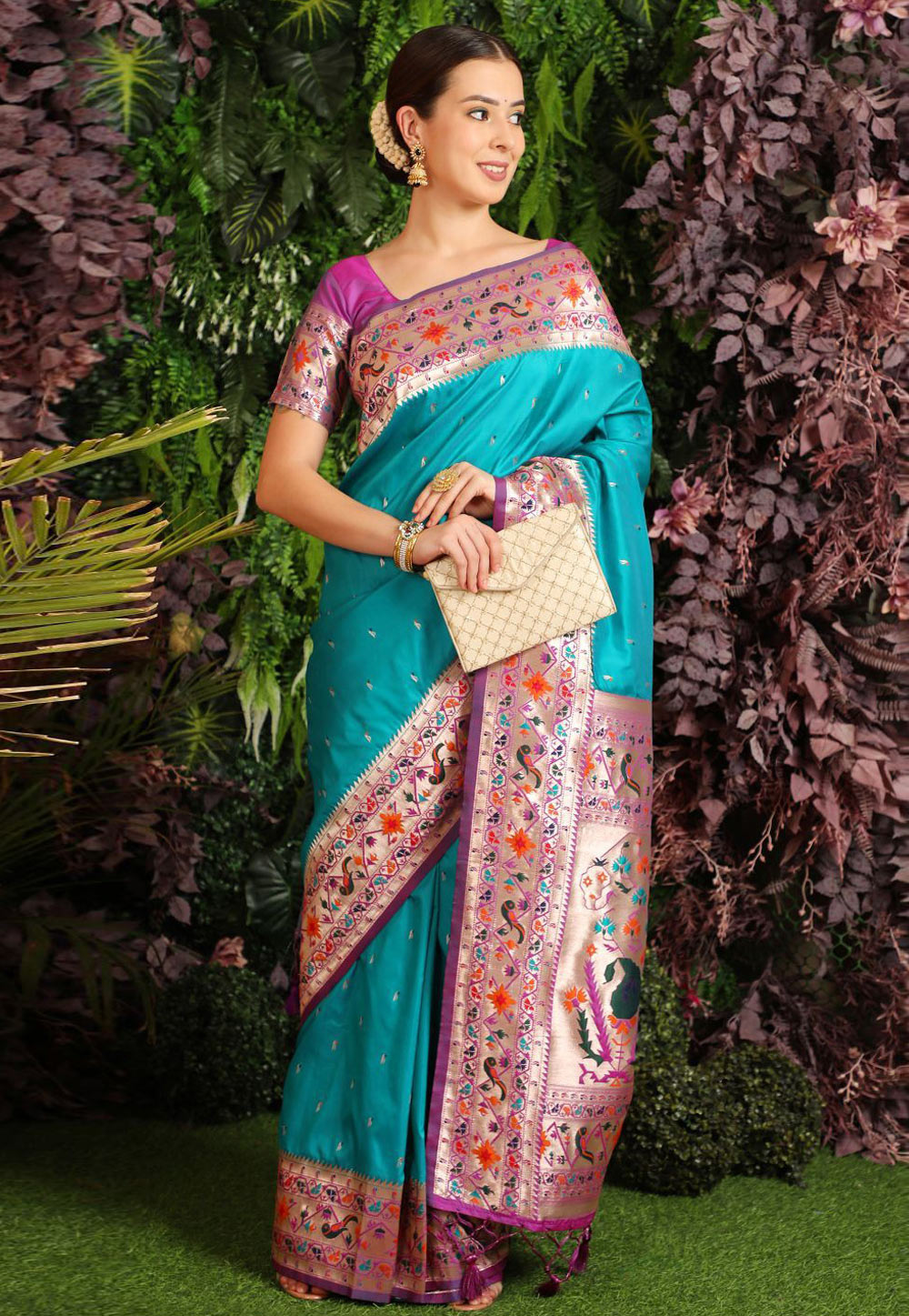 Aqua Banarasi Silk Saree With Blouse 255192