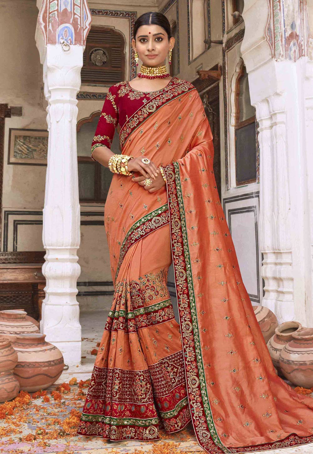 Peach Viscose Saree With Blouse 255199
