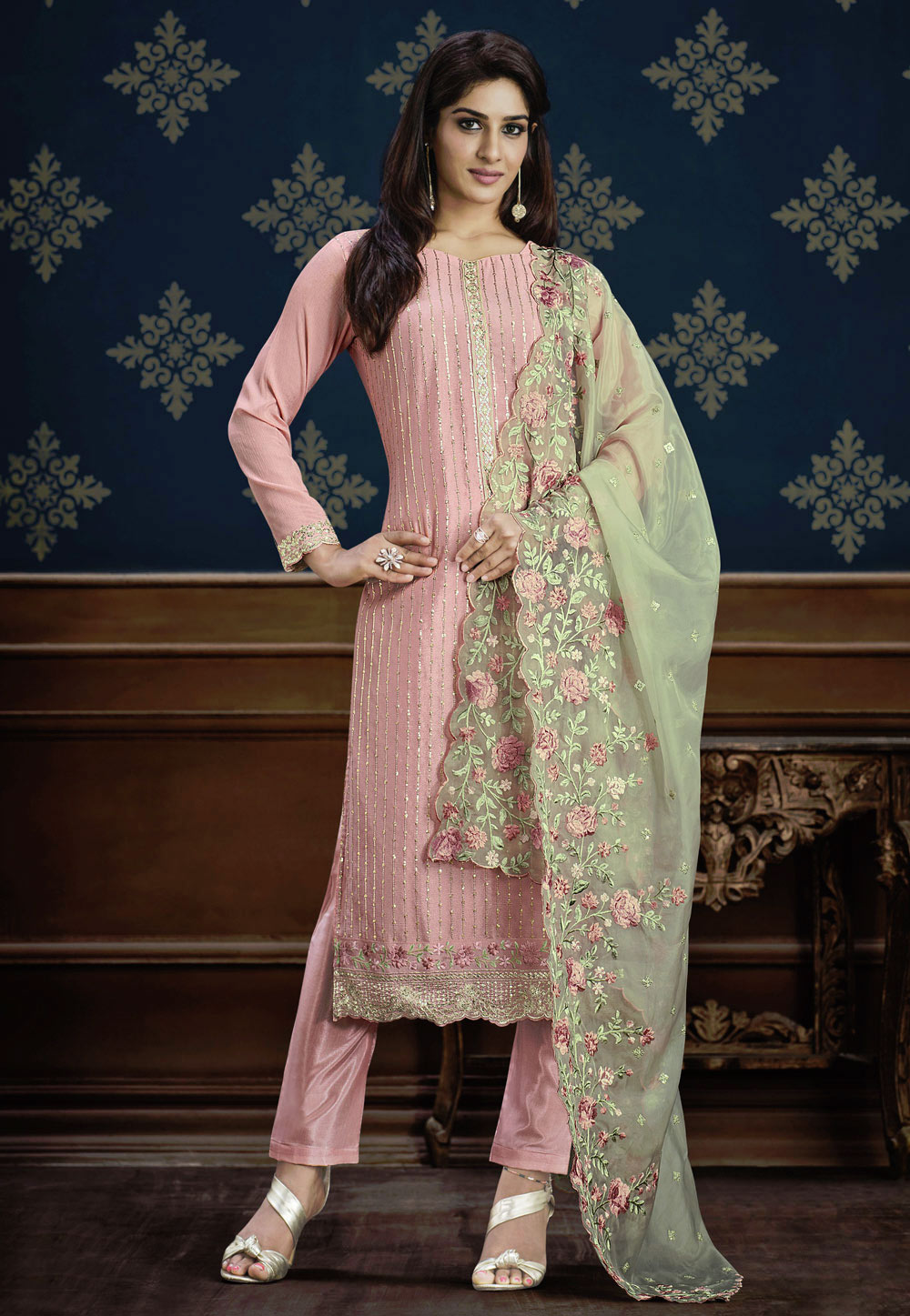 Pink Chinon Pant Style Suit 255765
