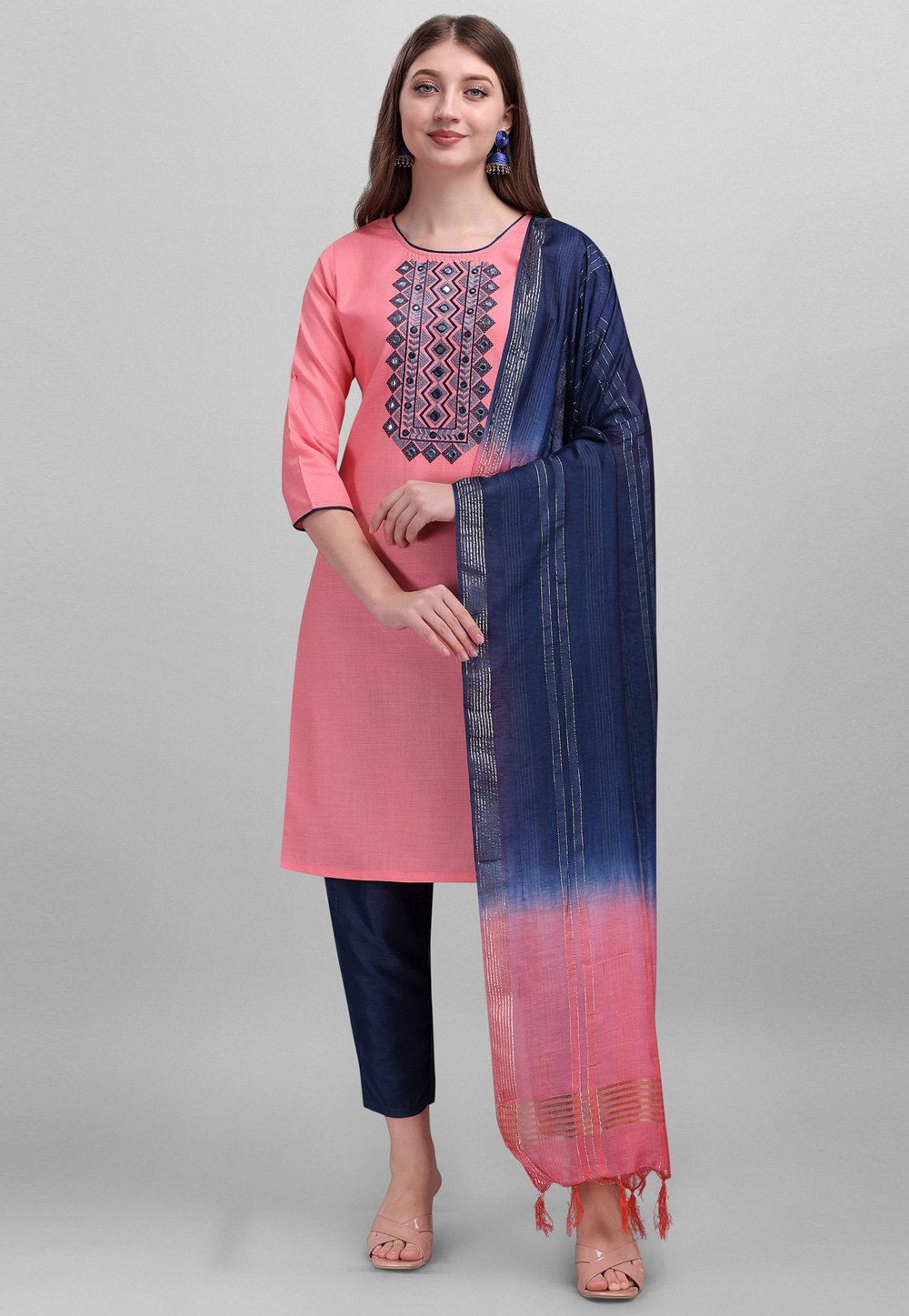 Pink Cotton Readymade Pant Style Suit 256465