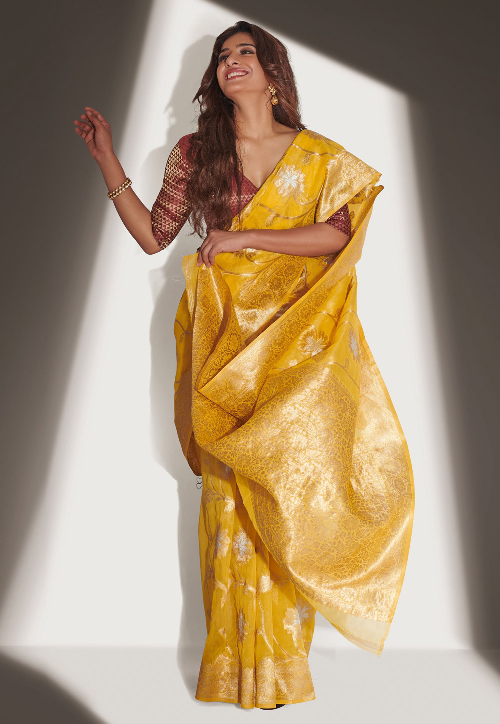 Mustard Organza Saree With Blouse 258638