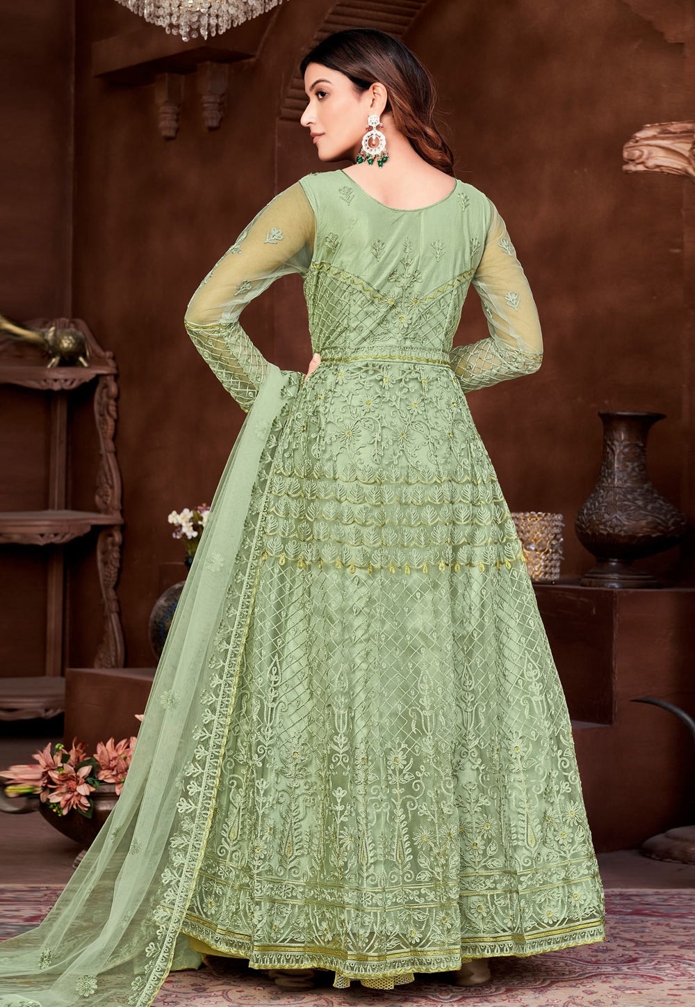 Light sales green anarkali