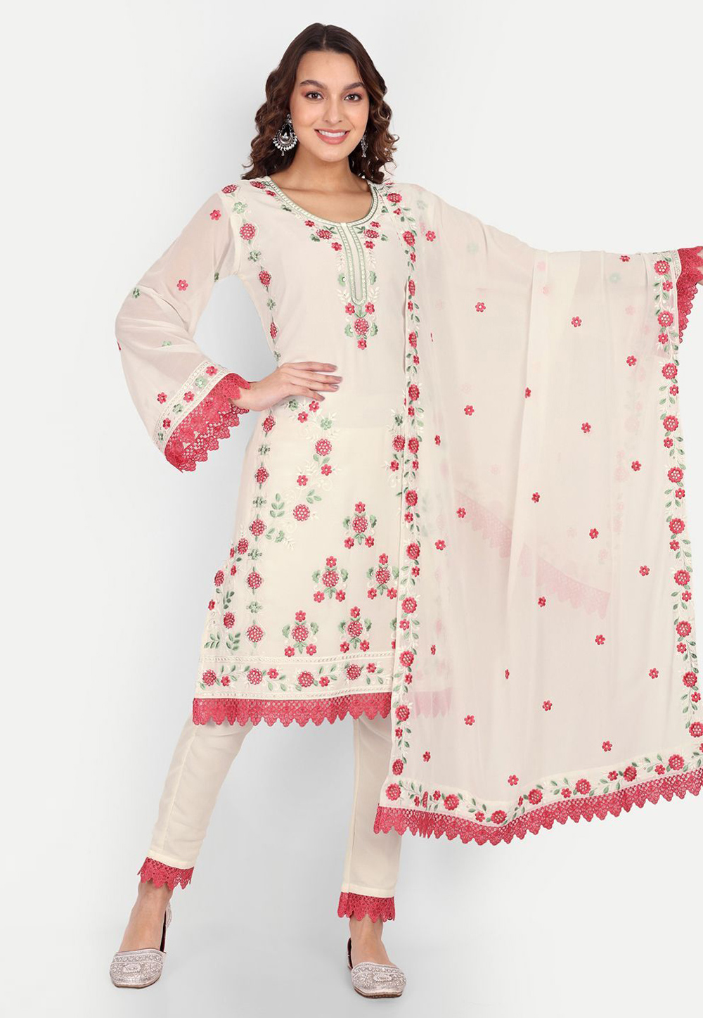 Cream Georgette Readymade Pakistani Suit 259737
