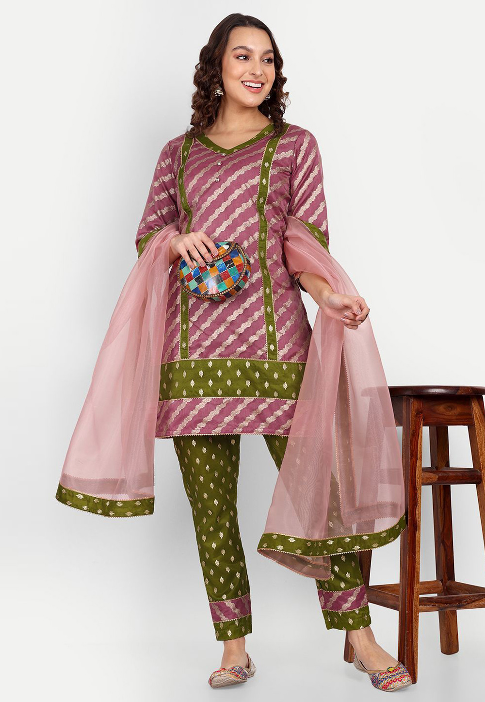 Pink Jacquard Readymade Pakistani Suit 259739