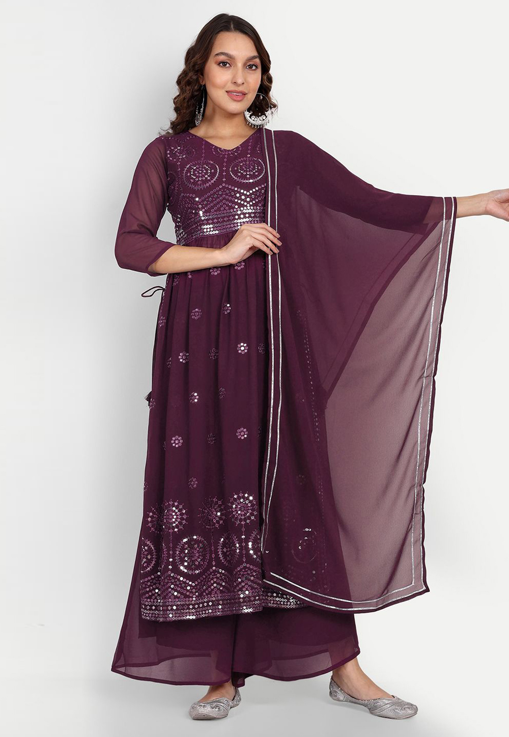 Purple Georgette Readymade Pakistani Suit 259742