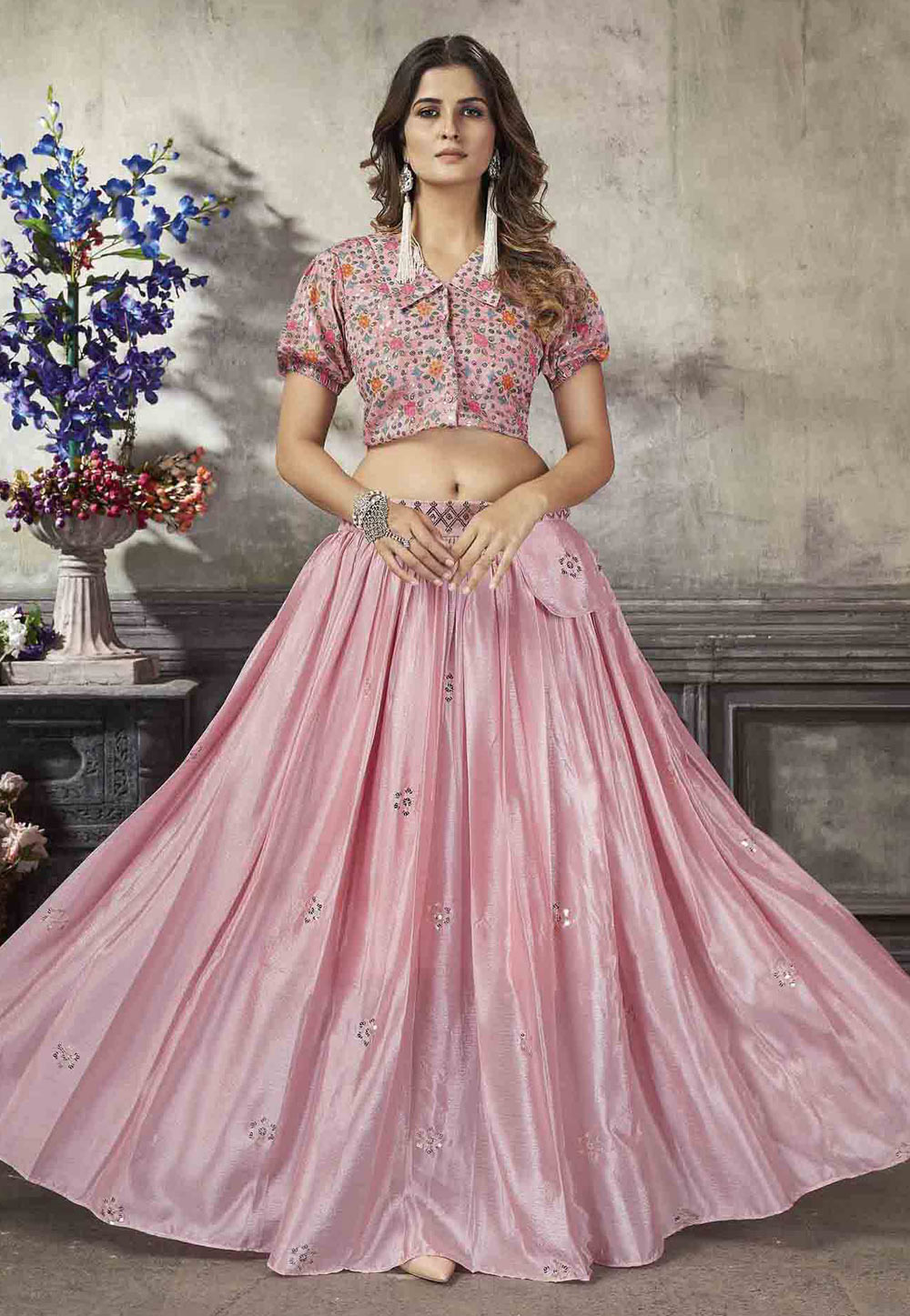 Pink Art Silk Readymade Circular Lehenga Choli 260317