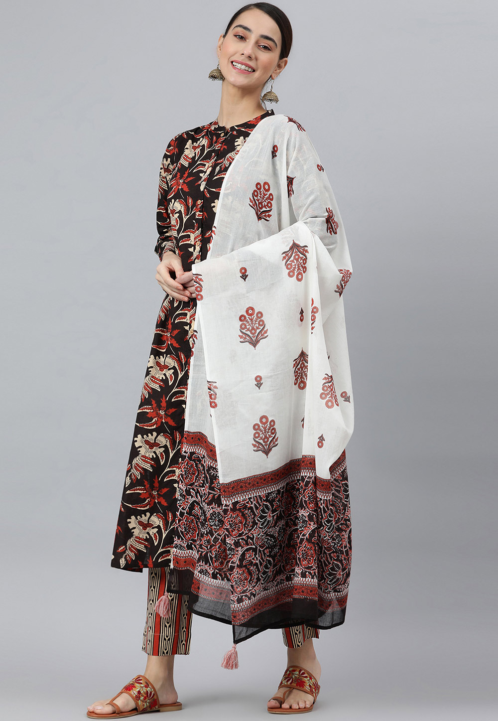 Black Cotton Readymade Pant Style Suit 261395
