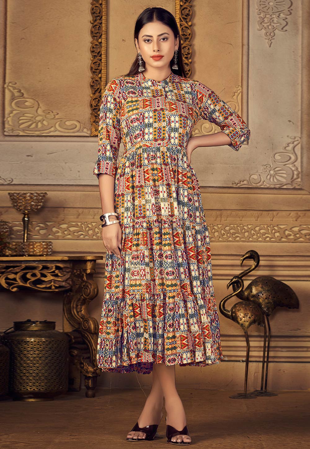 Cream Rayon Printed Tunic 261891