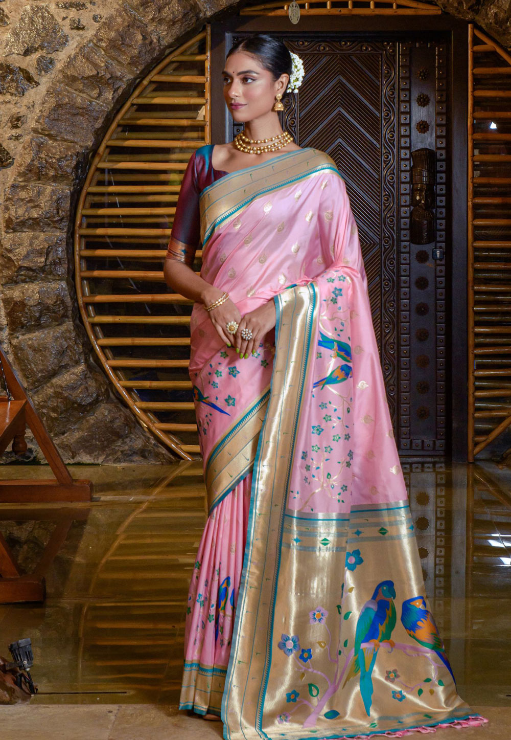 Pink Banarasi Silk Paithani Saree 262056