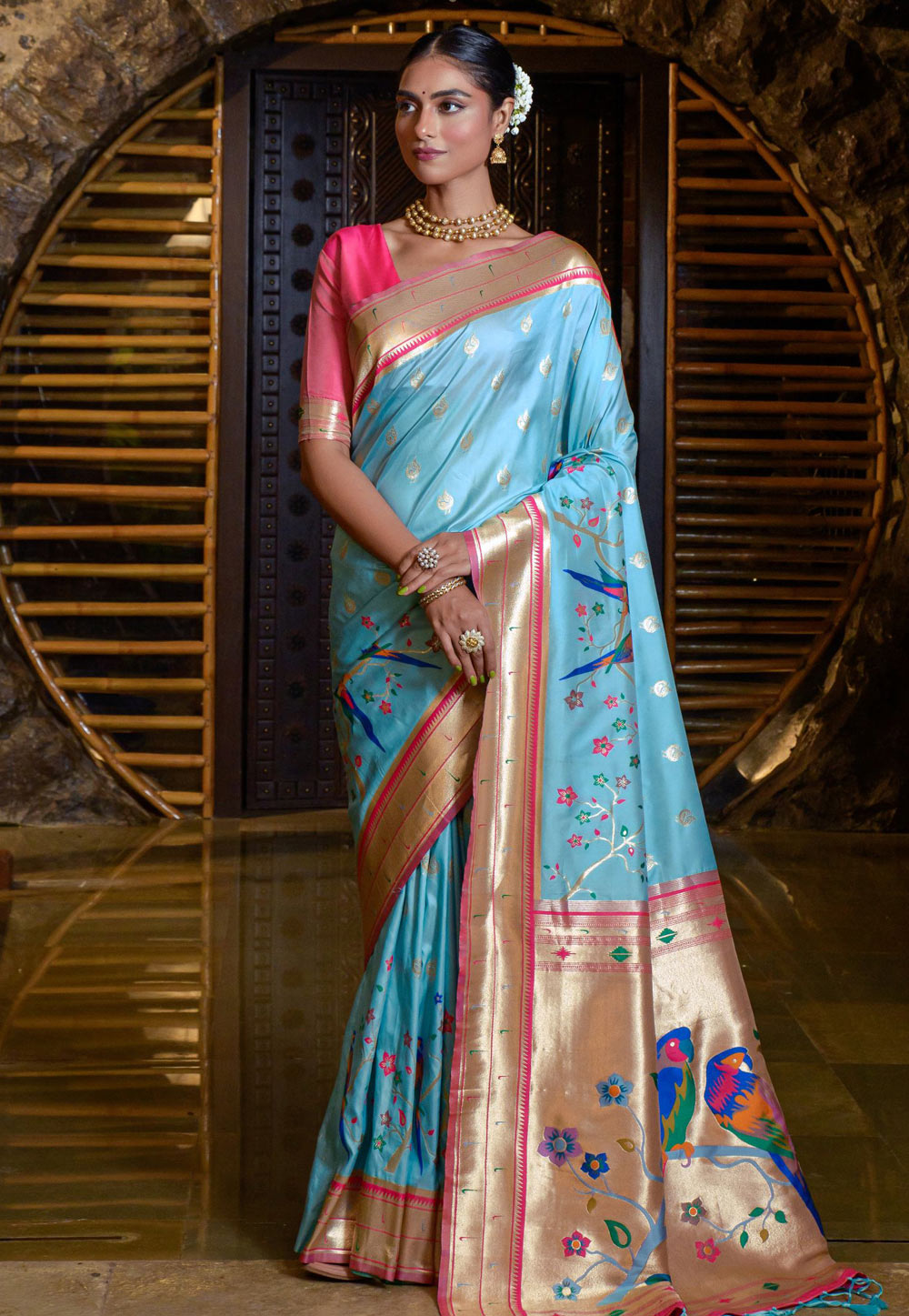 Sky Blue Banarasi Silk Saree With Blouse 262059
