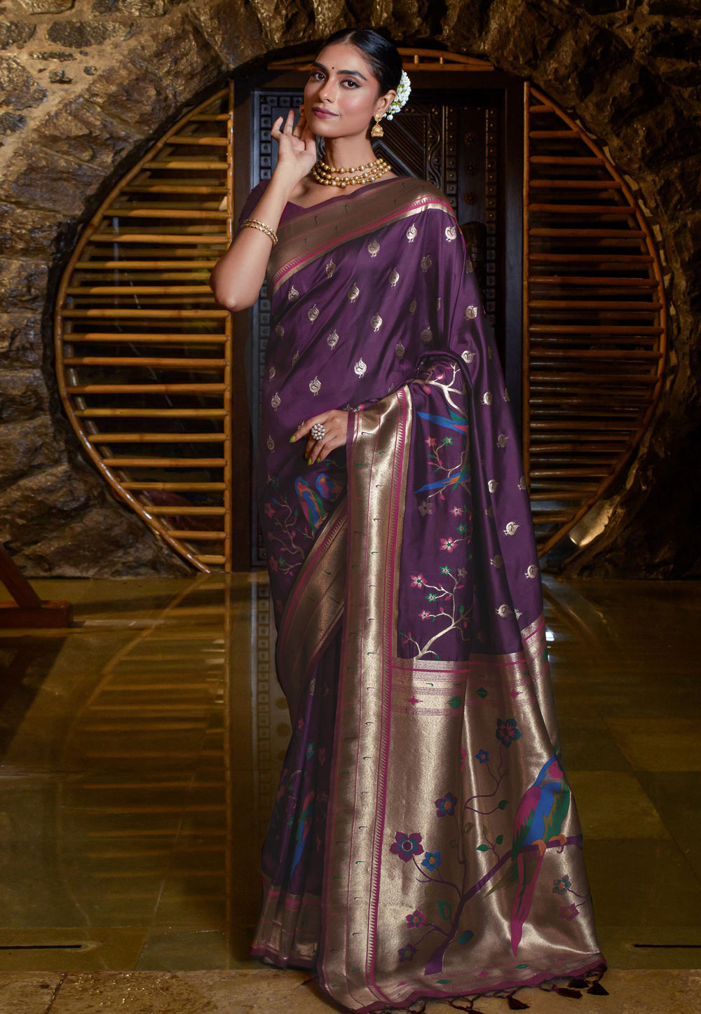 Violet Banarasi Silk Paithani Saree 262060