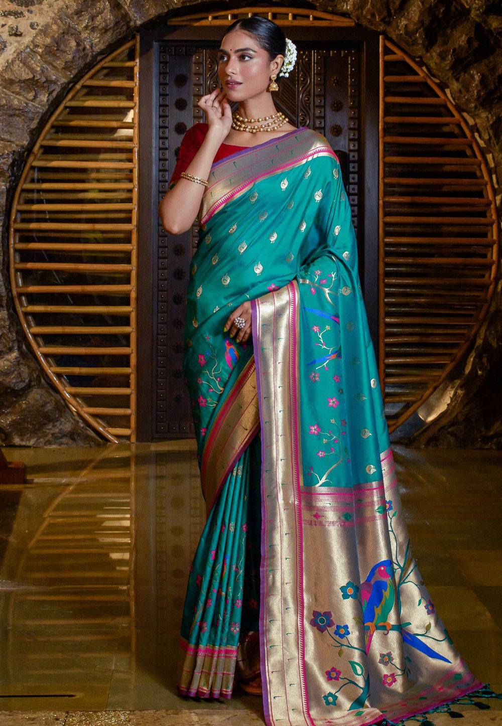 Turquoise Banarasi Silk Paithani Saree 262062