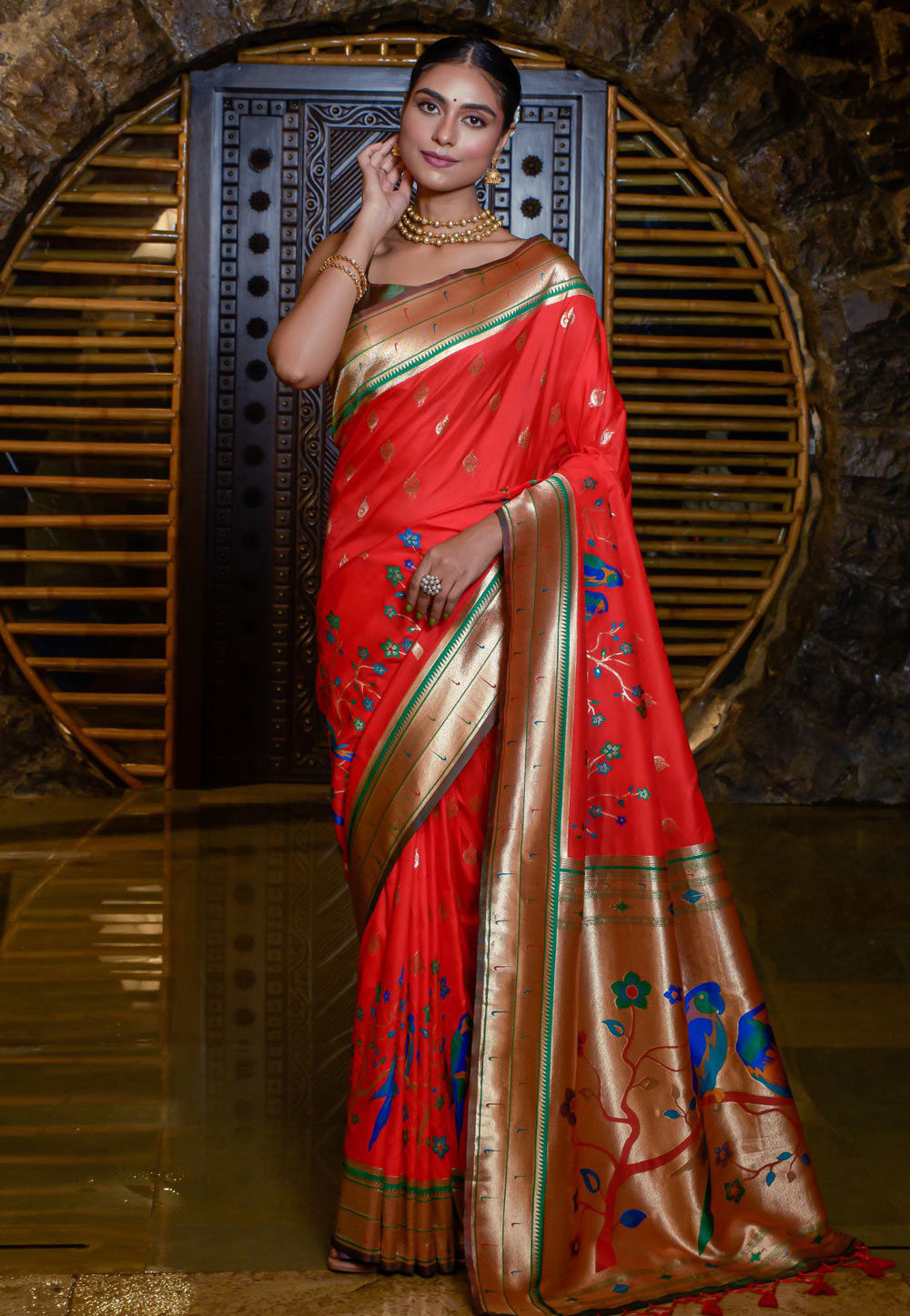 Bridal Red Paithani Saree in banarasi Silk - PreeSmA