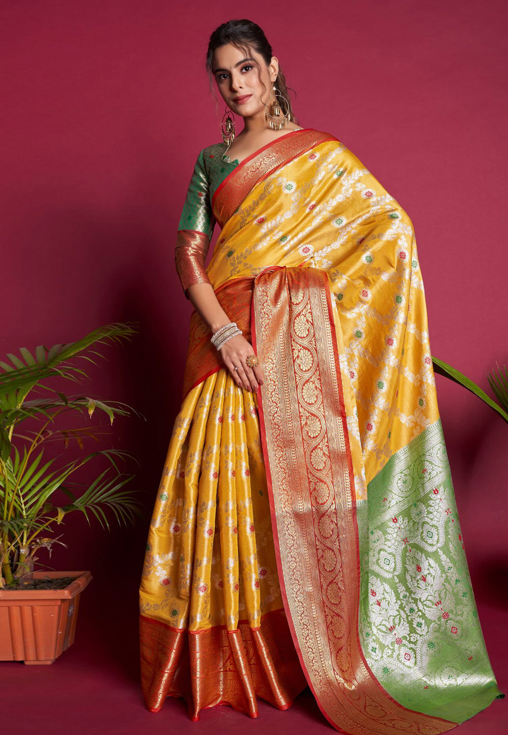Yellow Kanjivaram Silk Saree With Blouse 262264