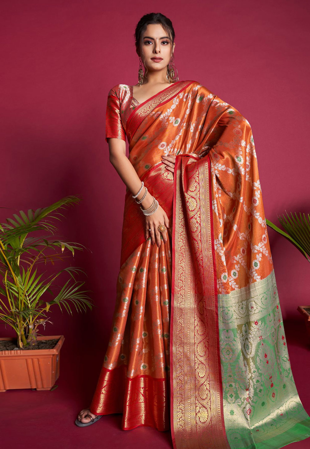 Orange Kanjivaram Silk Saree With Blouse 262268