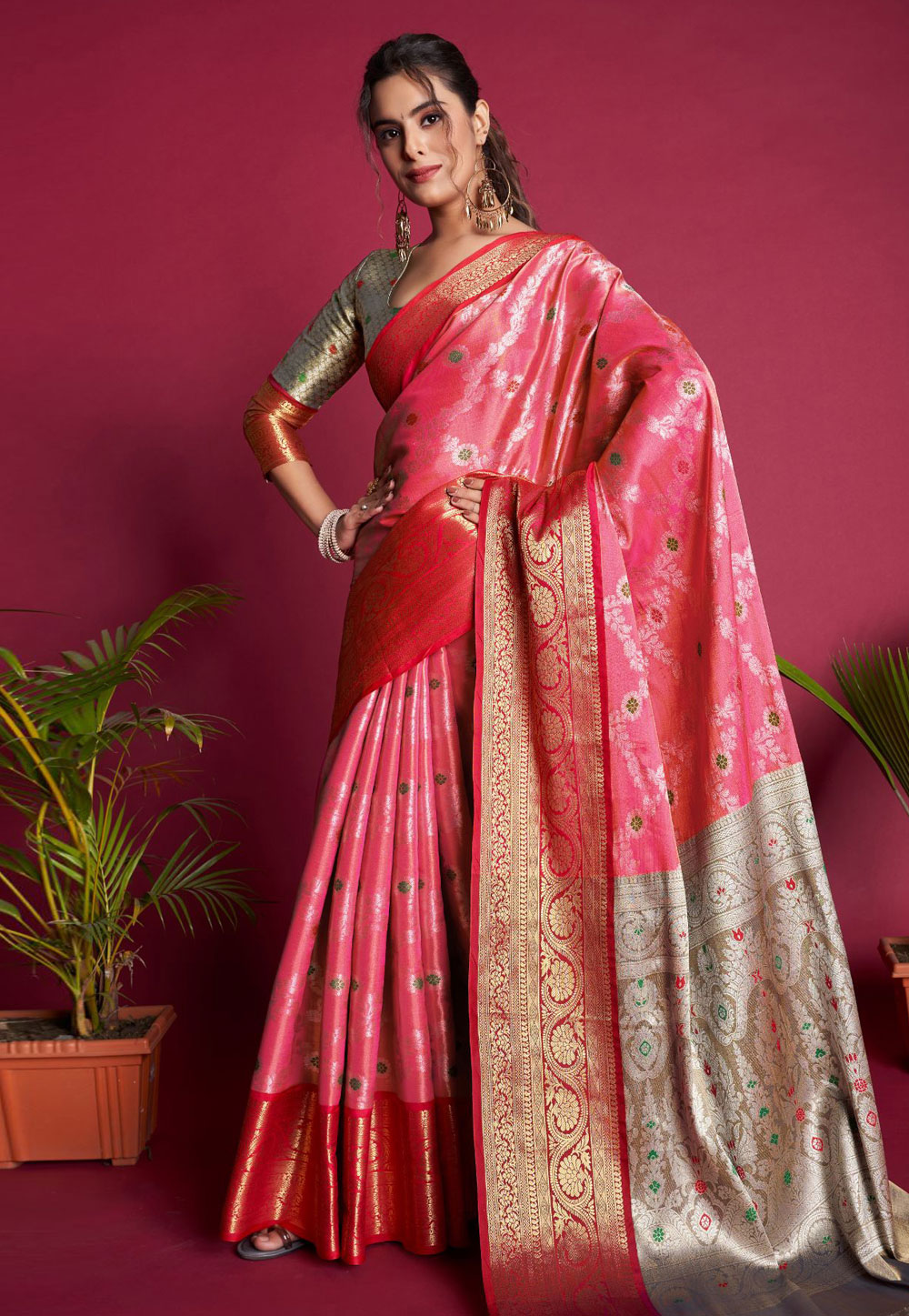 Pink Kanjivaram Silk Saree With Blouse 262269