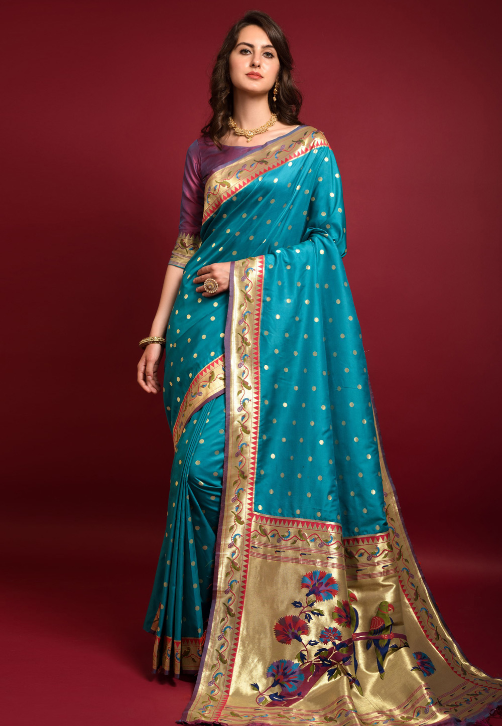 Turquoise Banarasi Silk Paithani Saree 262485