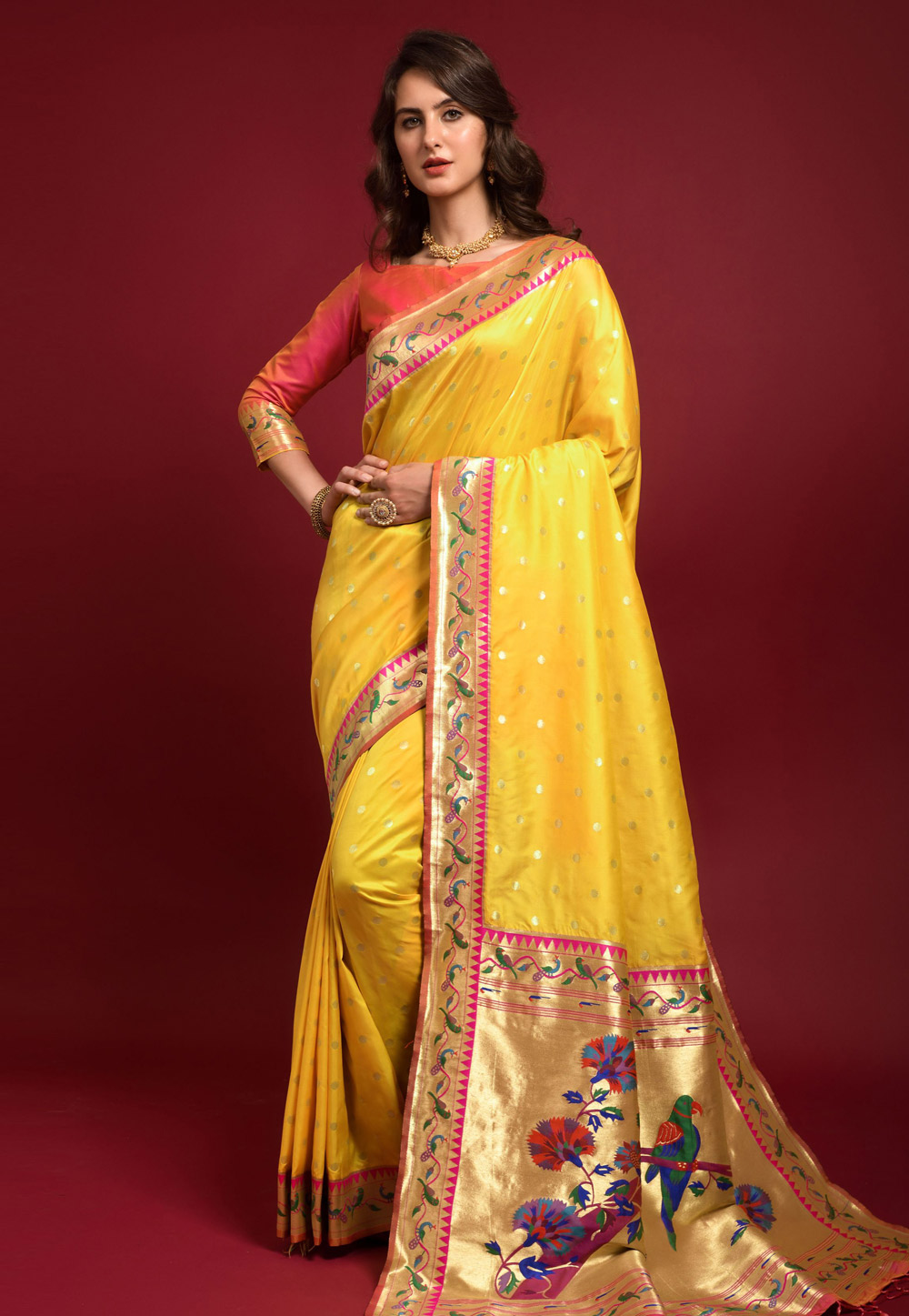 Yellow Banarasi Silk Paithani Saree 262491