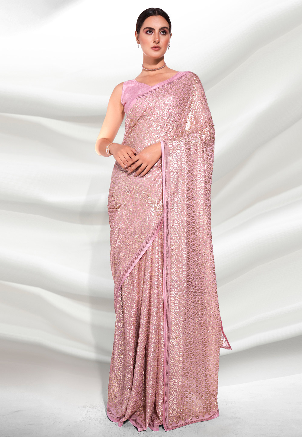 Pink Georgette Saree With Blouse 262540