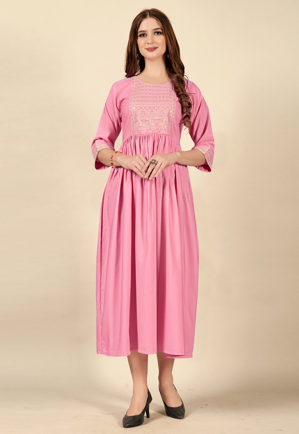 Pink Cotton Rayon Kurti 262598