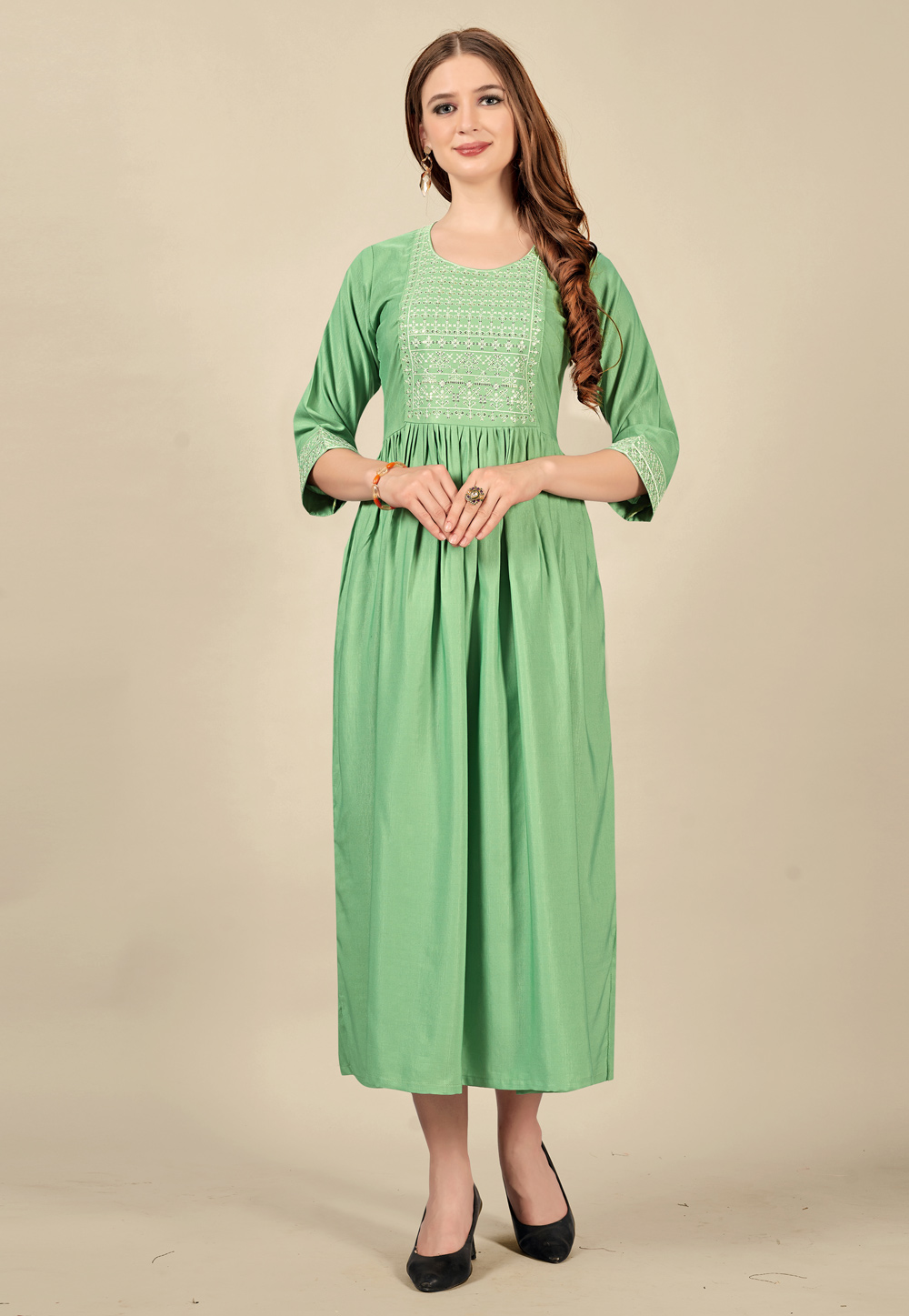 Light Green Cotton Rayon Tunic 262601
