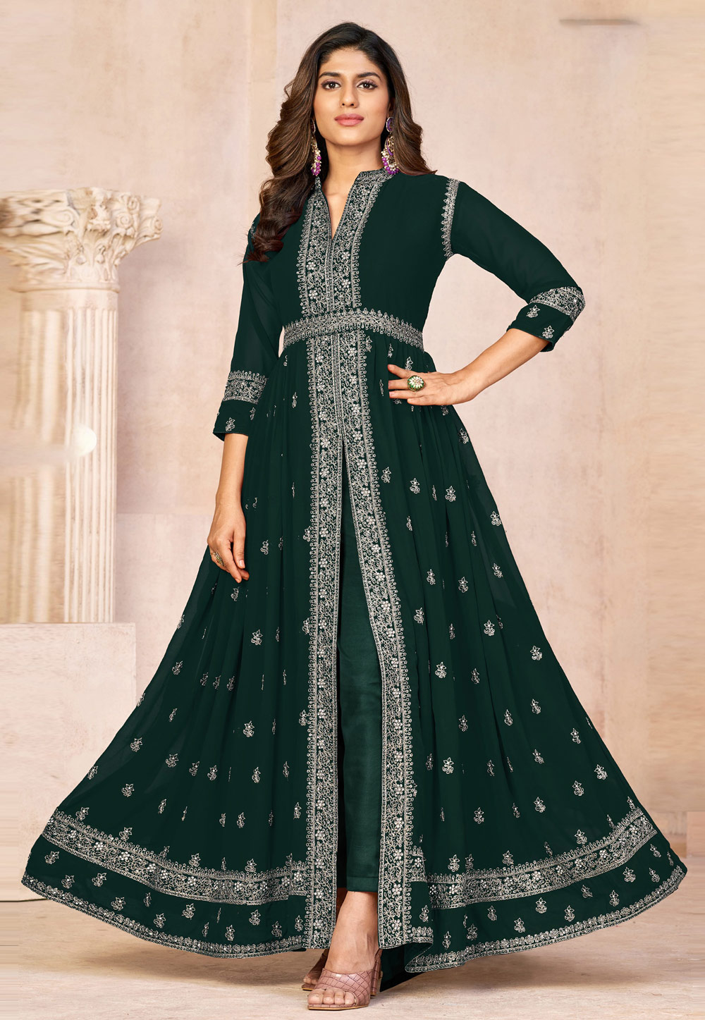 Green Georgette Pant Style Suit