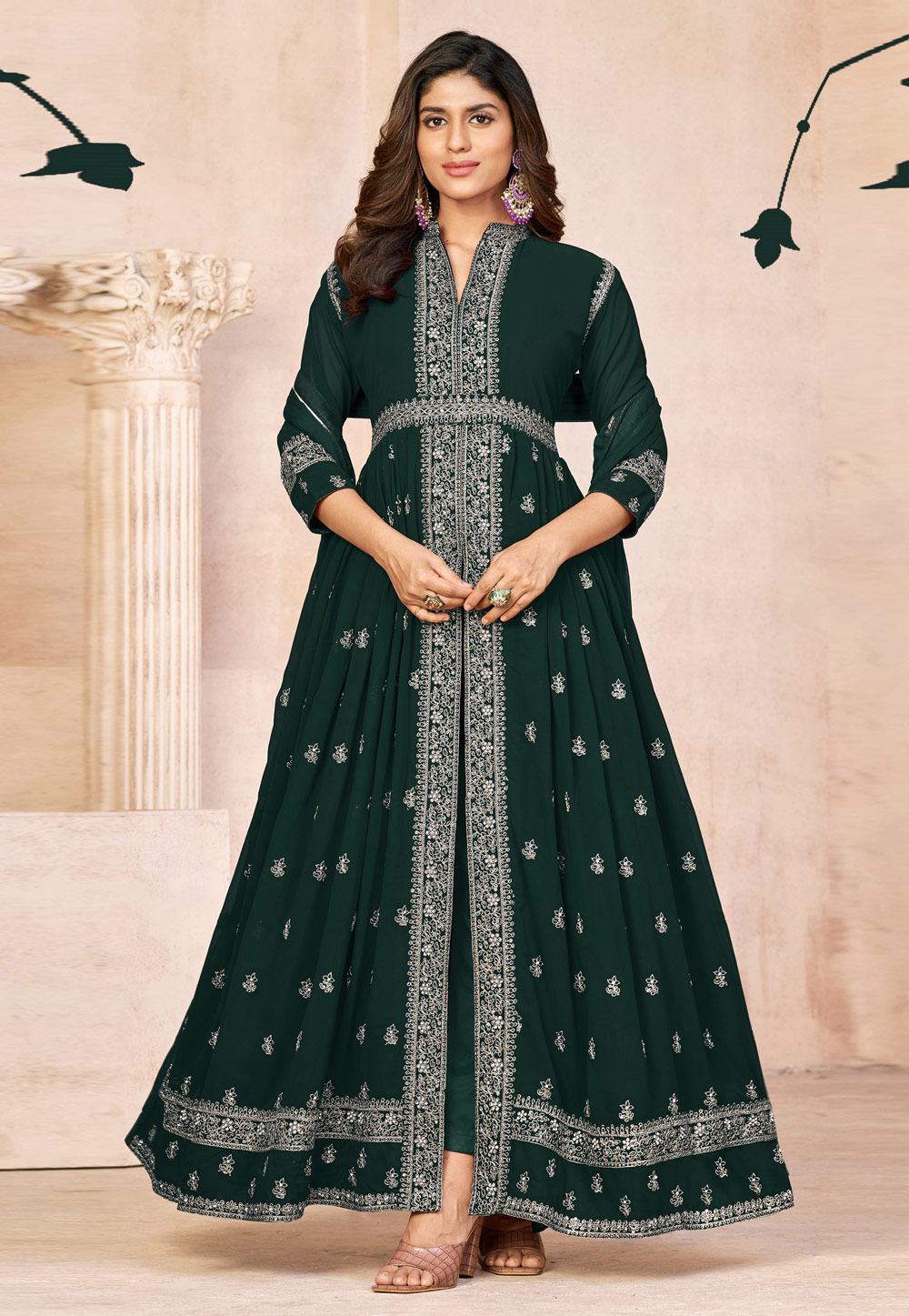 Green Georgette Pant Style Suit 262889