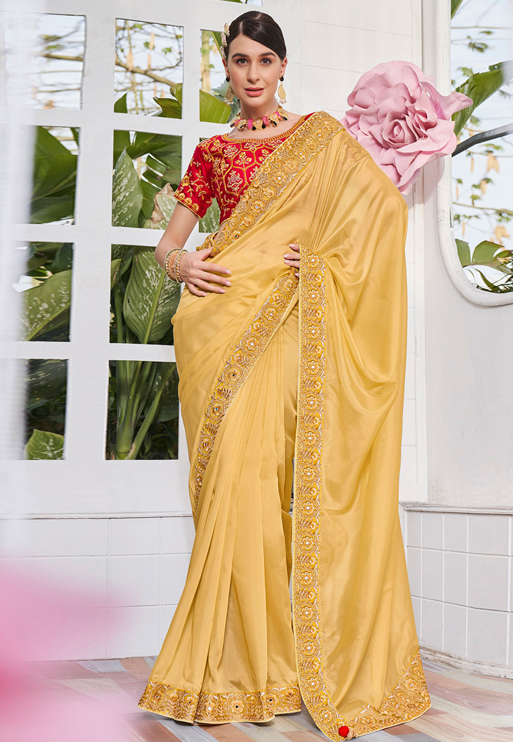 Yellow Satin Saree With Blouse 262866