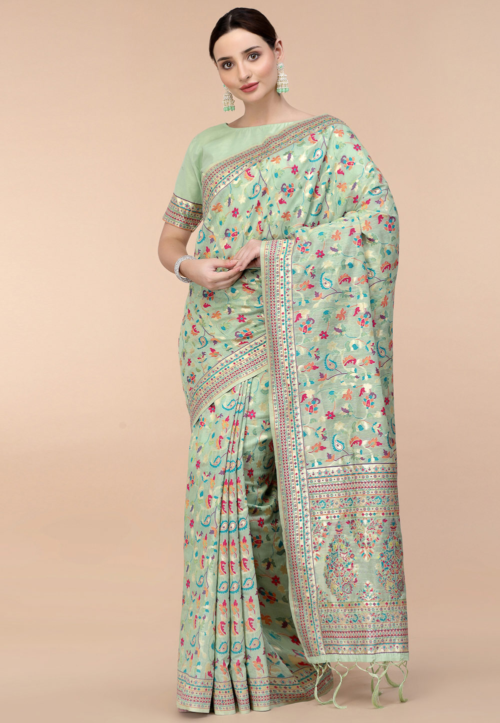 Sea Green Silk Saree With Blouse 262948