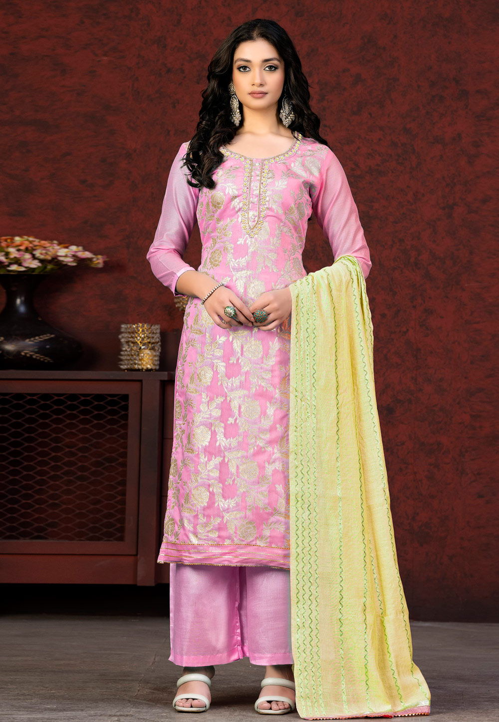 Pink Banarasi Silk Pakistani Suit 263514