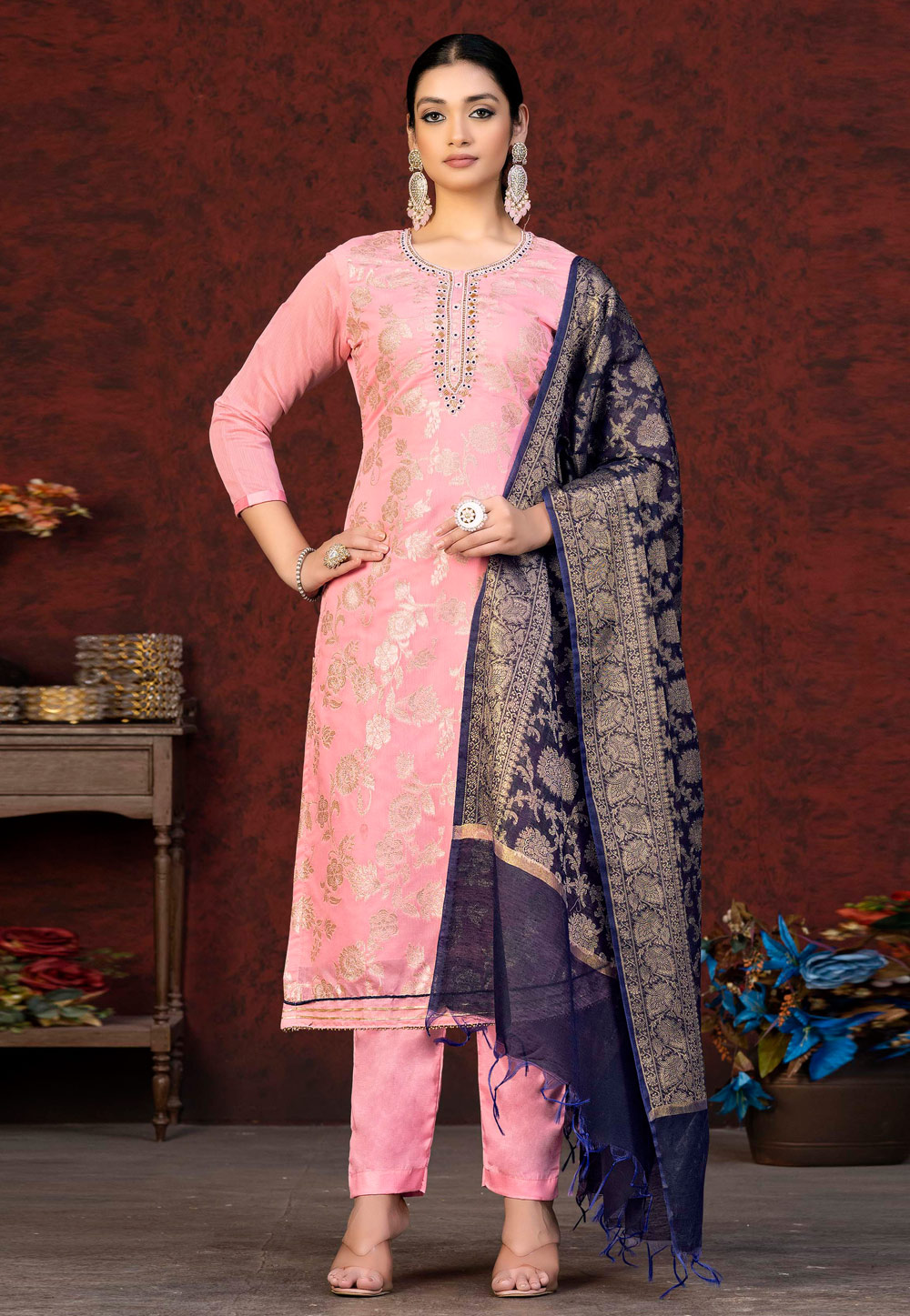 Pink Banarasi Silk Pakistani Suit 263526