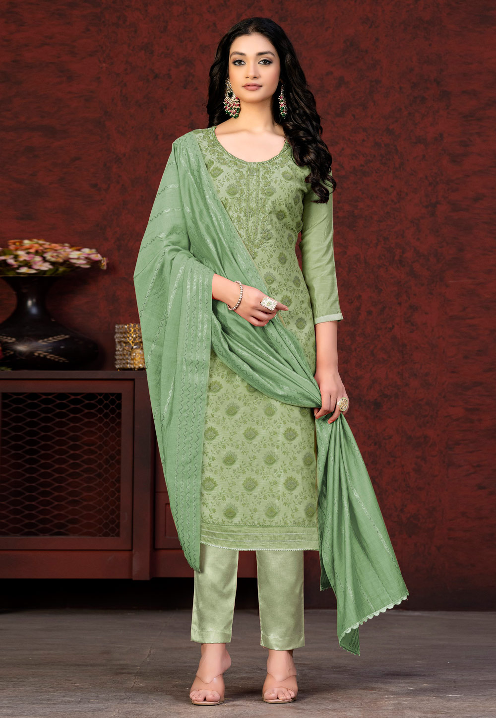Light Green Silk Pakistani Suit 263528