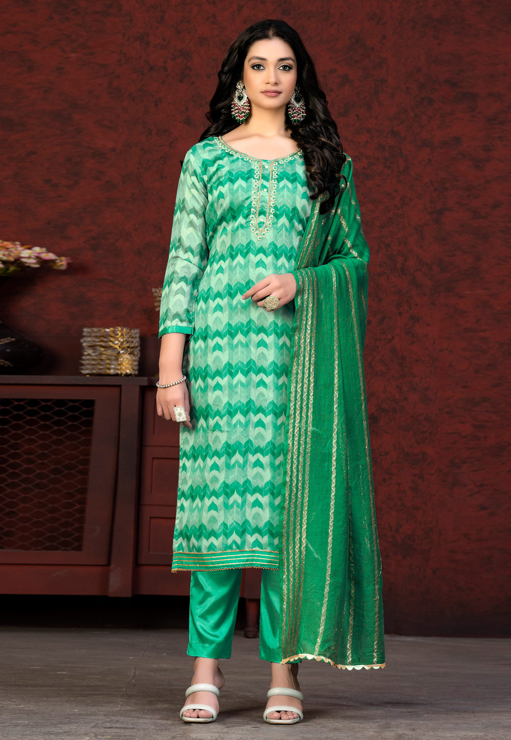 Light Green Silk Pakistani Suit 263534