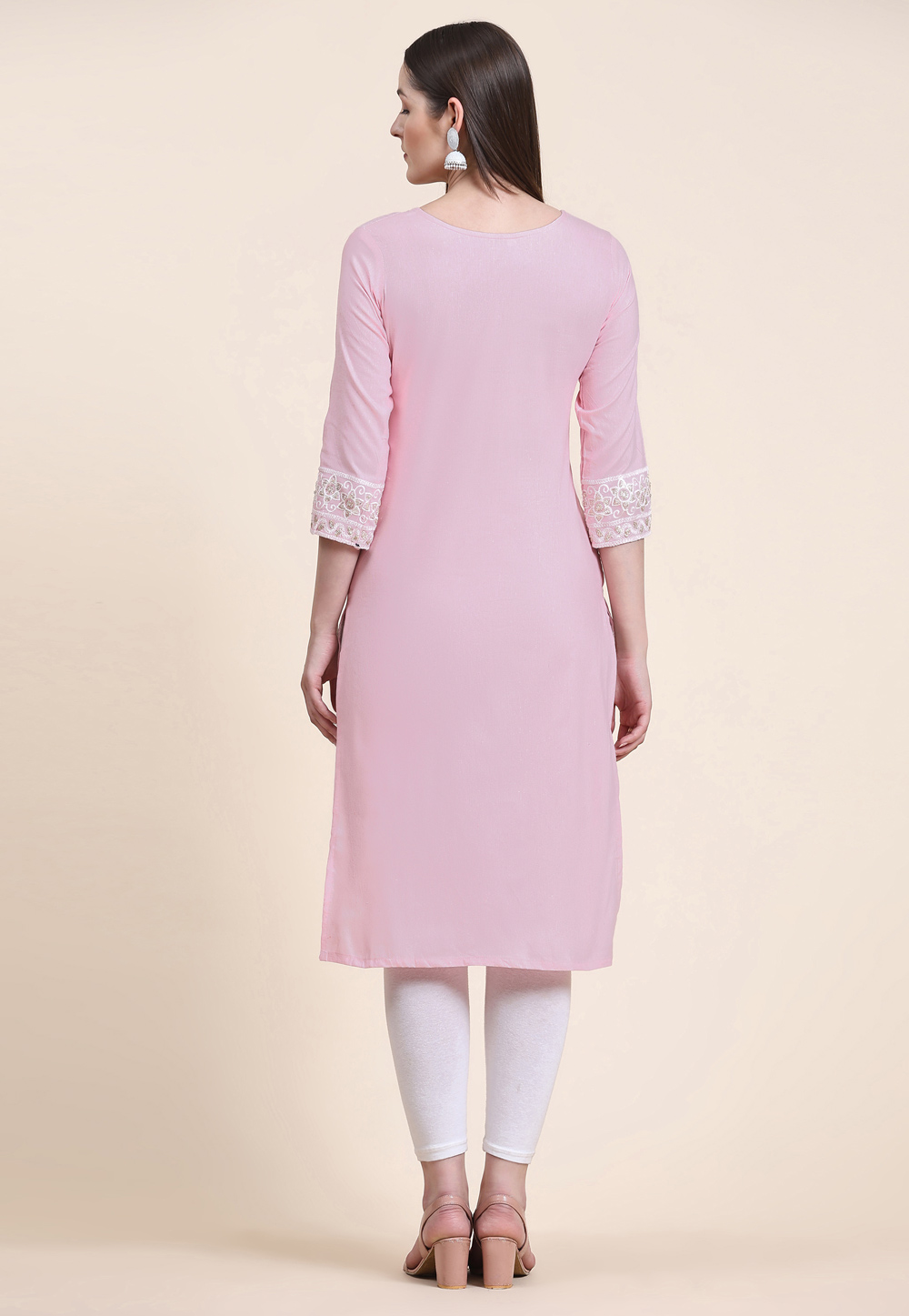 Plain Cotton Silk Kurti in Pink : THU1888