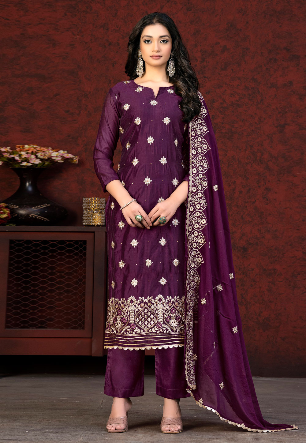 Purple Chanderi Pakistani Suit 263552