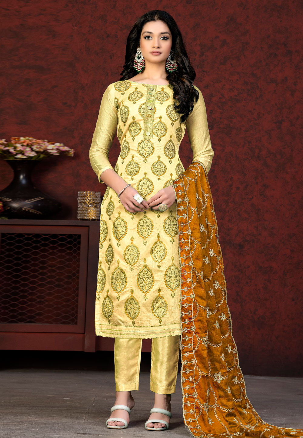 Yellow Chanderi Pakistani Suit 263562
