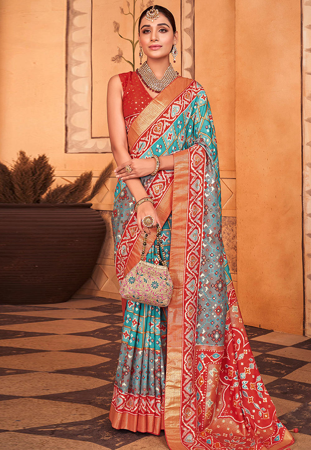Turquoise Cotton Silk Saree With Blouse 263433