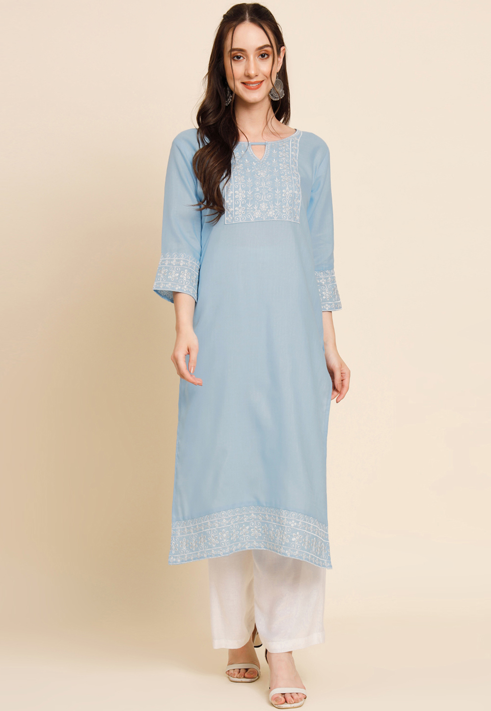Sky Blue Cotton Kurti 263808