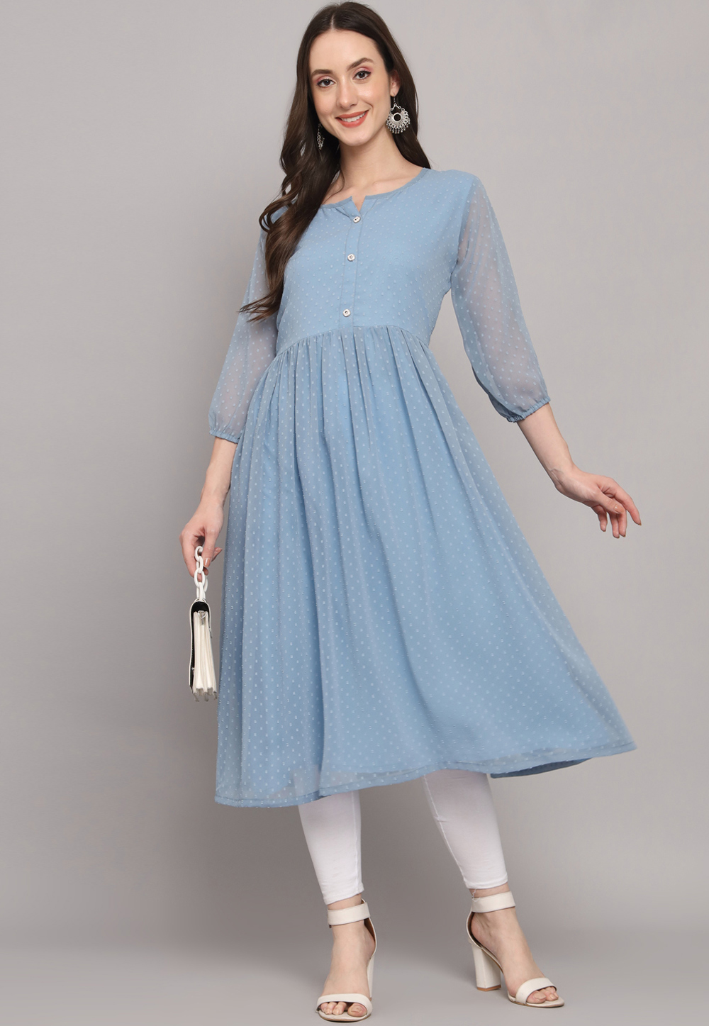 Sky Blue Georgette Long Tunic 263817