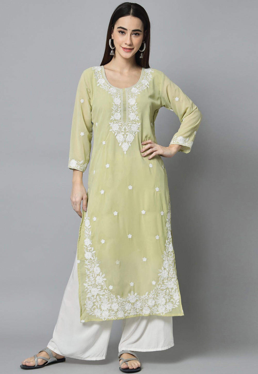 Pista Green Georgette Long Kurti 263820