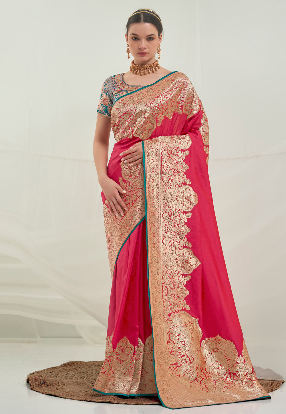 Pink Banarasi Silk Saree With Blouse 264196
