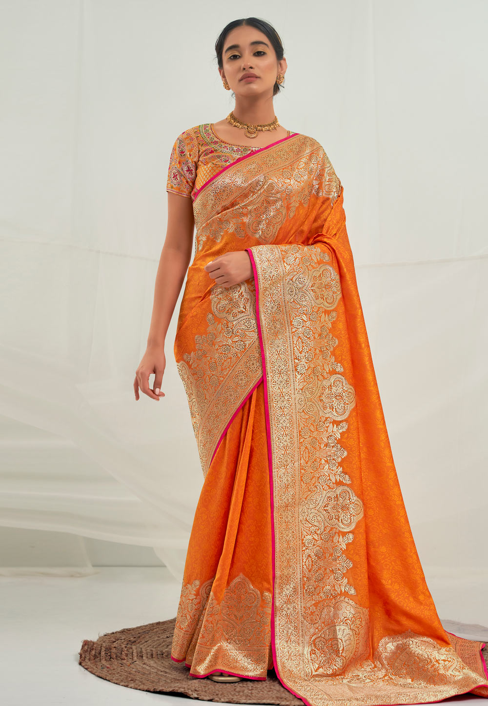 Orange Banarasi Silk Saree 264199