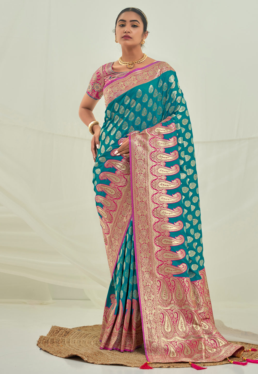 Teal Banarasi Silk Saree 264280