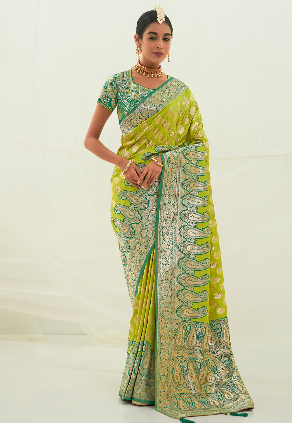 Light Green Banarasi Silk Saree With Blouse 264283