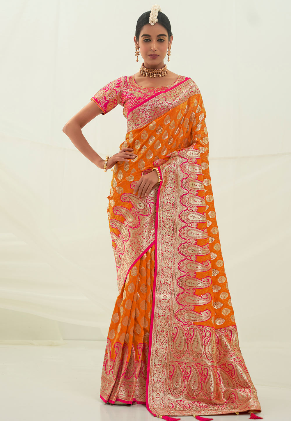 Orange Banarasi Silk Saree 264284