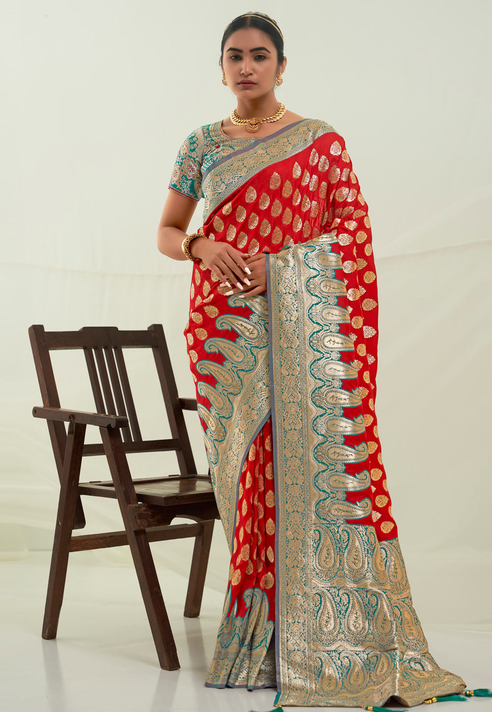 Red Banarasi Silk Saree 264286