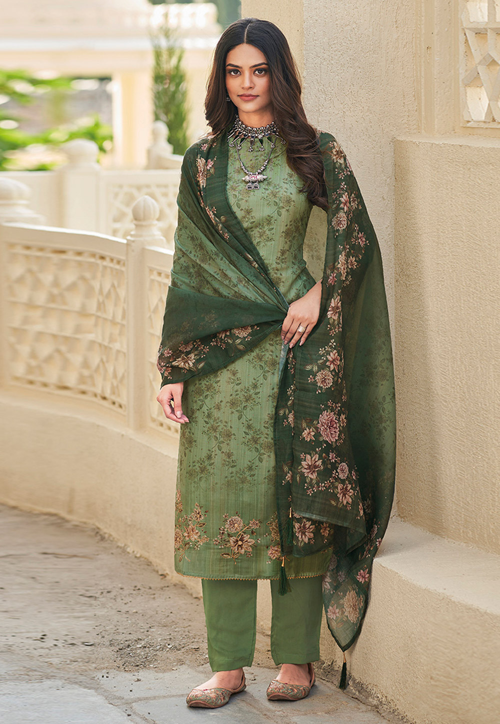 Light Green Cotton Pakistani Suit 264366